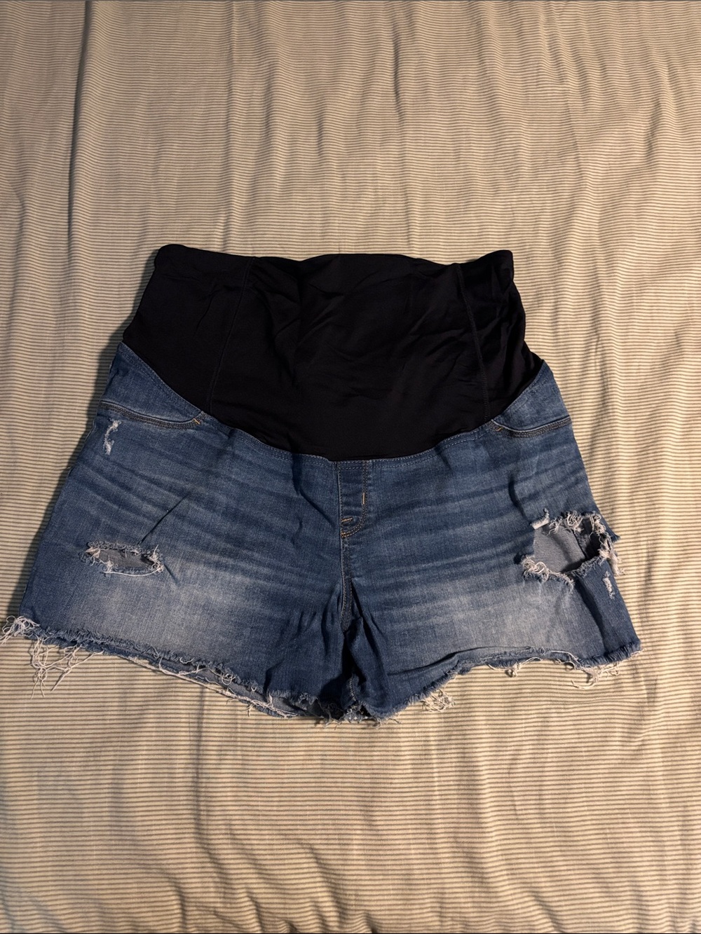 Maternity Denim Shorts with Black Stretch Waistband - Blue